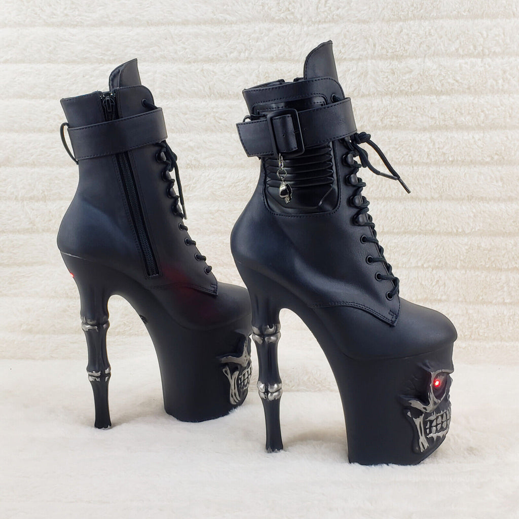 Rapture Black Skull & Bones 8" High Heel Platform Ankle Boots Lighted Eyes NY - Totally Wicked Footwear