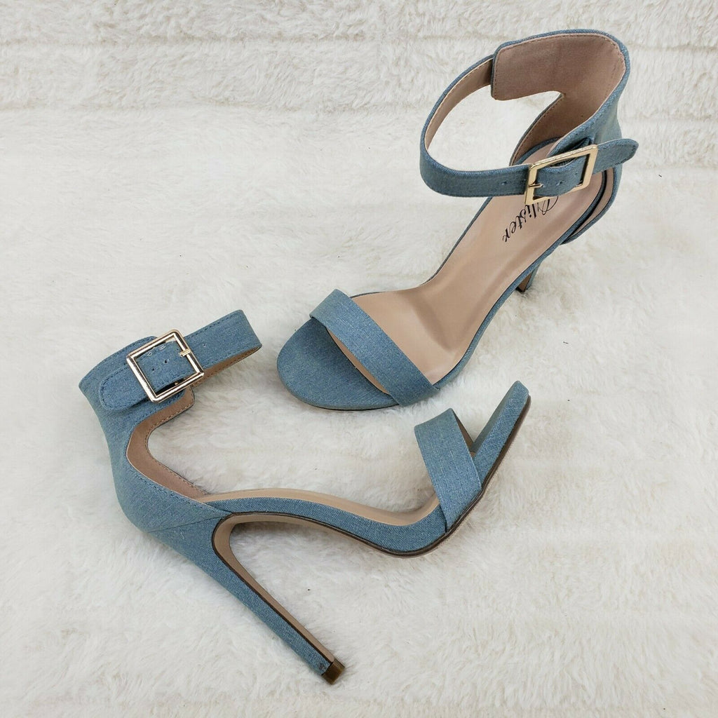 Sexy Light Blue Denim Ankle Strap 4.5" High Heel Shoes Heels Glister - Totally Wicked Footwear