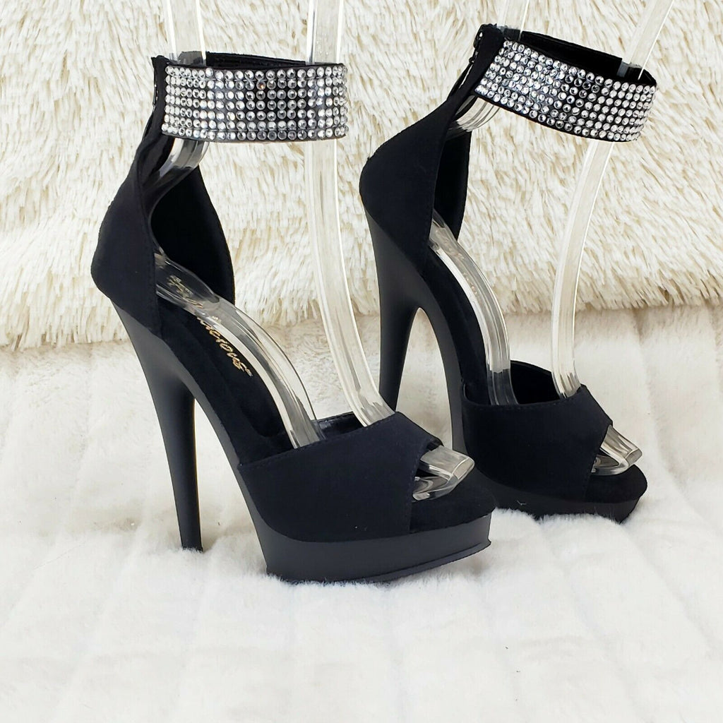 Sultry 625 Black Faux Suede 6" High Heels Platform Sandal Shoes NY - Totally Wicked Footwear