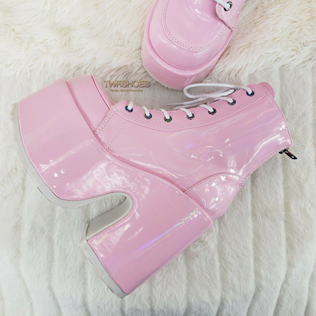 Demonia 203 Camel Stacked Pink Patent Platform Goth Punk Ankle Boots 6-12 NY - Totally Wicked Footwear