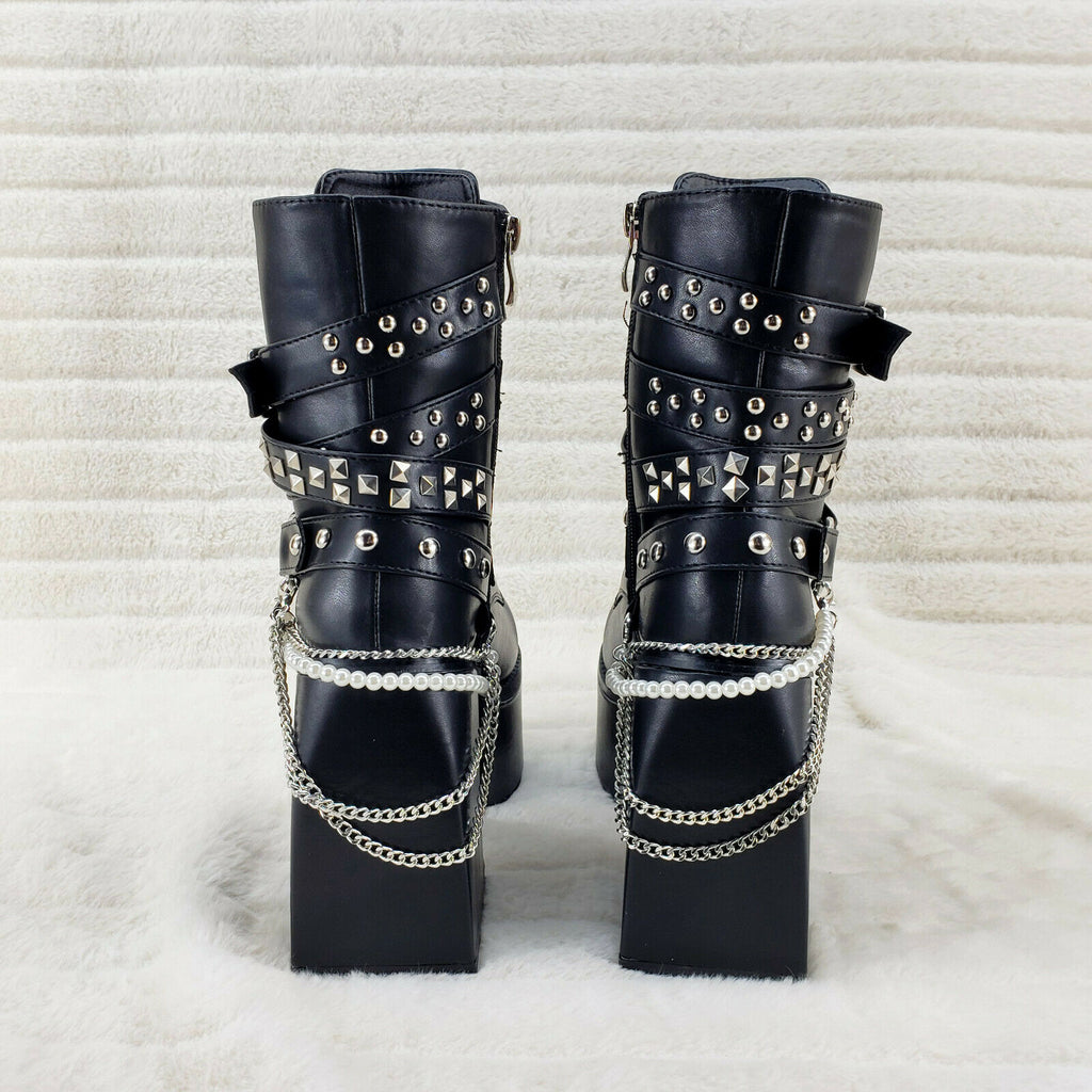 Ocho Black Ice Multipile Strap Platform Chunky Block Heel Ankle Boots - Totally Wicked Footwear