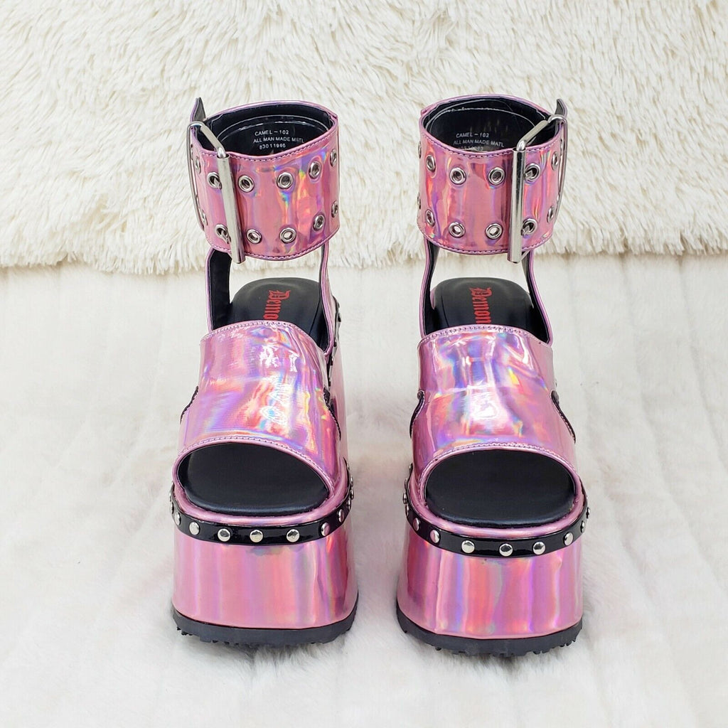 Demonia 102 Camel Stacked Pink Hologram Platform Sandals Goth Punk 6-12 NY - Totally Wicked Footwear