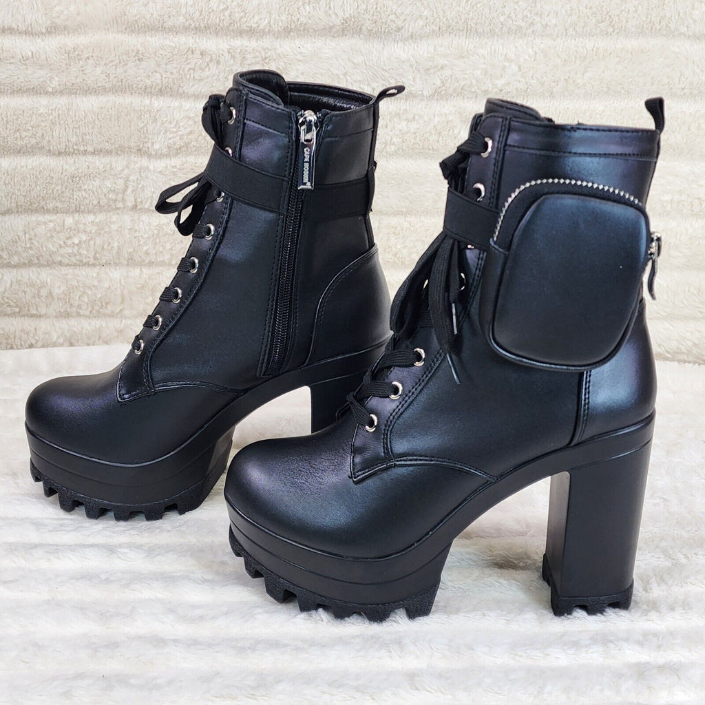 Secrets Black Chunky Block Heel Side Purse/Pouch Ankle Boots Brand New - Totally Wicked Footwear