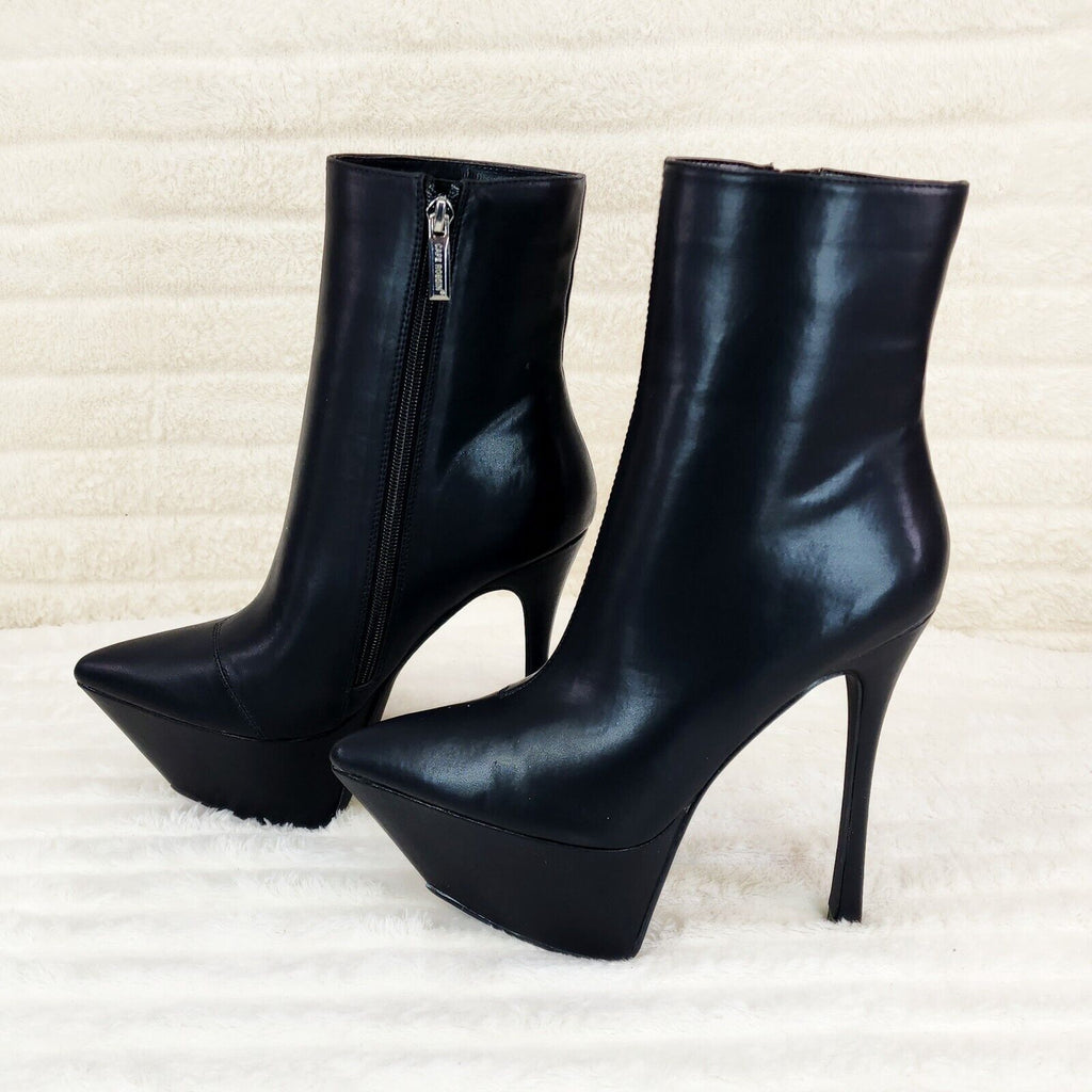 Kinder Pointy Toe Platform Stiletto Heel Ankle Boots Black Stretch - Totally Wicked Footwear