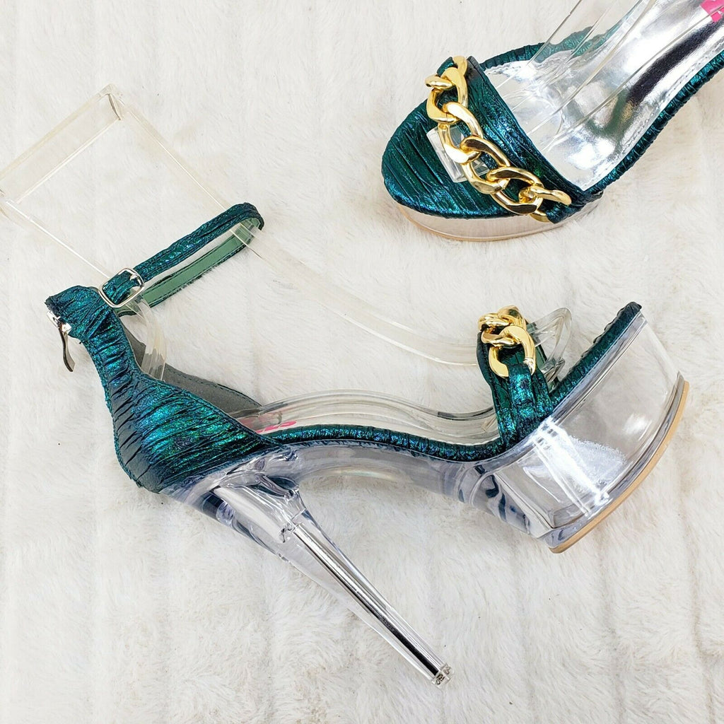 Voltaire Shimmery Green Closed Back Clear Platform High Heels - Totally Wicked Footwear