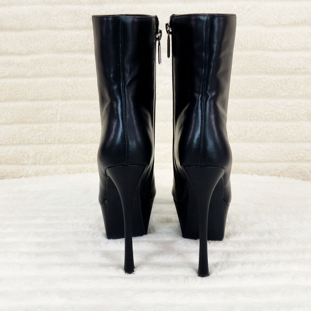 Kinder Pointy Toe Platform Stiletto Heel Ankle Boots Black Stretch - Totally Wicked Footwear