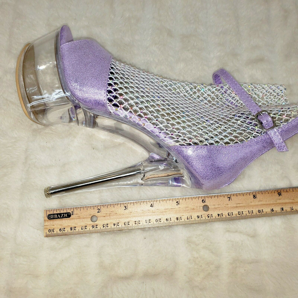 765 Voltaire Lilac Purple Mesh Rhinestone Clear Platform Heels Shootie Boots - Totally Wicked Footwear