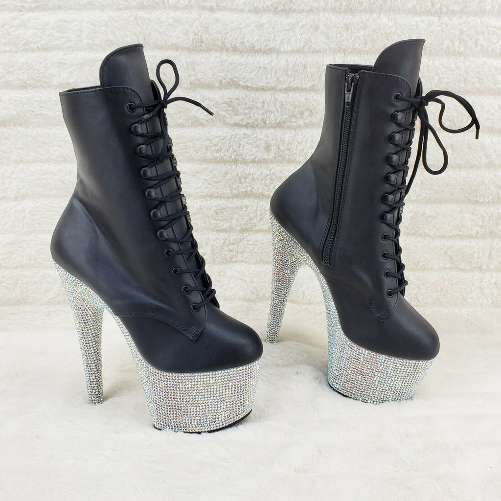 Bejeweled 1020 Rhinestone Platform Lace Up Ankle Boots 7" High Heels IN HOUSE - Totally Wicked Footwear