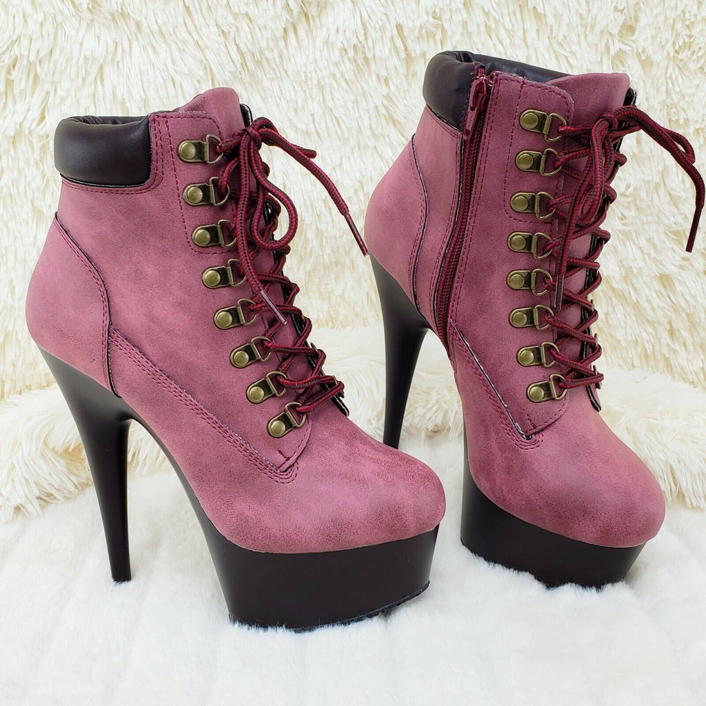 Delight 600tl Wine Nubuck Work Style 6" High Heel Ankle Boots US Size NY - Totally Wicked Footwear