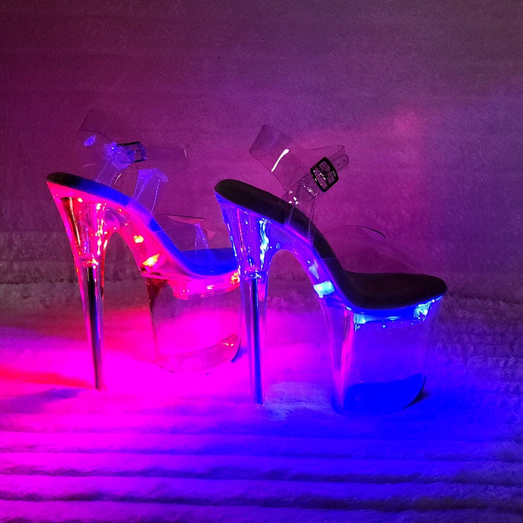 Flash Dance Led Lighted Multi Function Flashdance Clear Platform 8" Heels NY - Totally Wicked Footwear