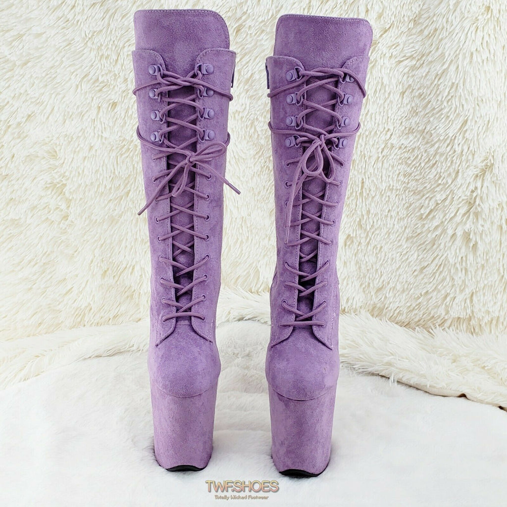 Flamingo 1050FS Lilac Purple V-Suede 8" Heel Platform Mid Calf Boots US 6-12 NY - Totally Wicked Footwear
