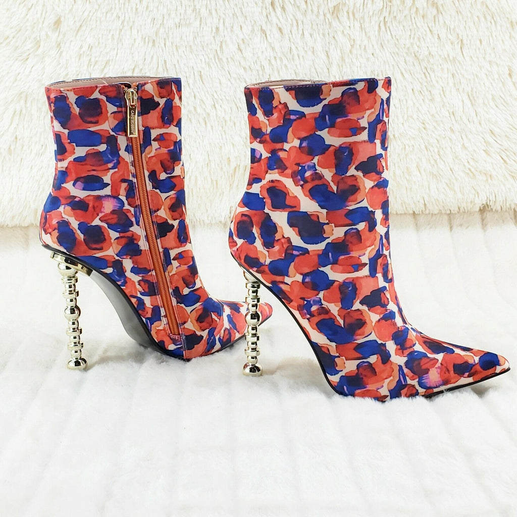 5" Geo Deco High Heel Multi Color Print Pointy Toe Ankle Boots Shawna - Totally Wicked Footwear