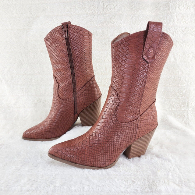 Slayer Tan Snake Cowgirl Cowboy Ankle Boots Western Block Heels US Sizes 7-11 - Totally Wicked Footwear