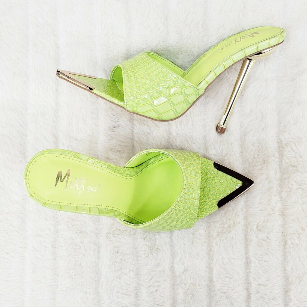 Venus Lime Green Slim High Heel Pointy Toe Slip On Sandals Slides Clogs - Totally Wicked Footwear