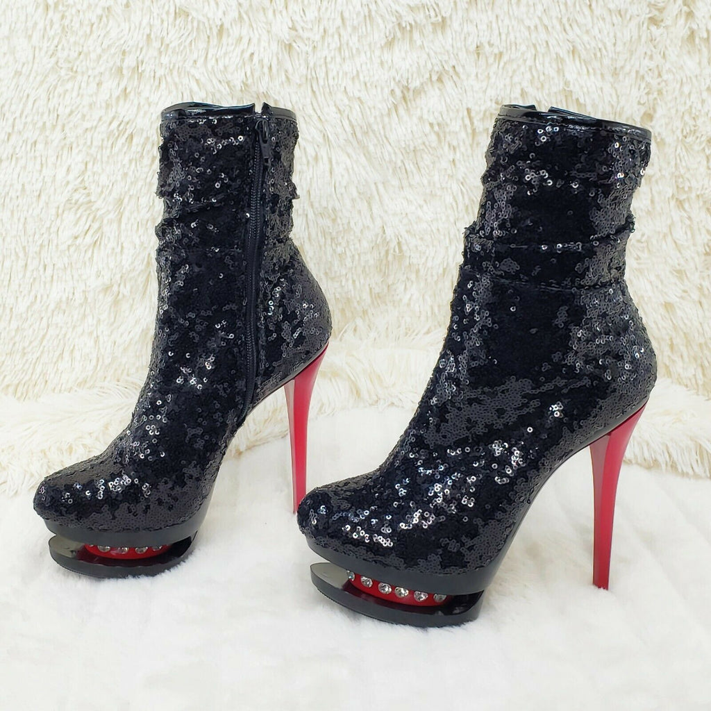 Blondie 1009 Black Sequin  Red High Heel Platform Slouch Ankle Boots NY - Totally Wicked Footwear