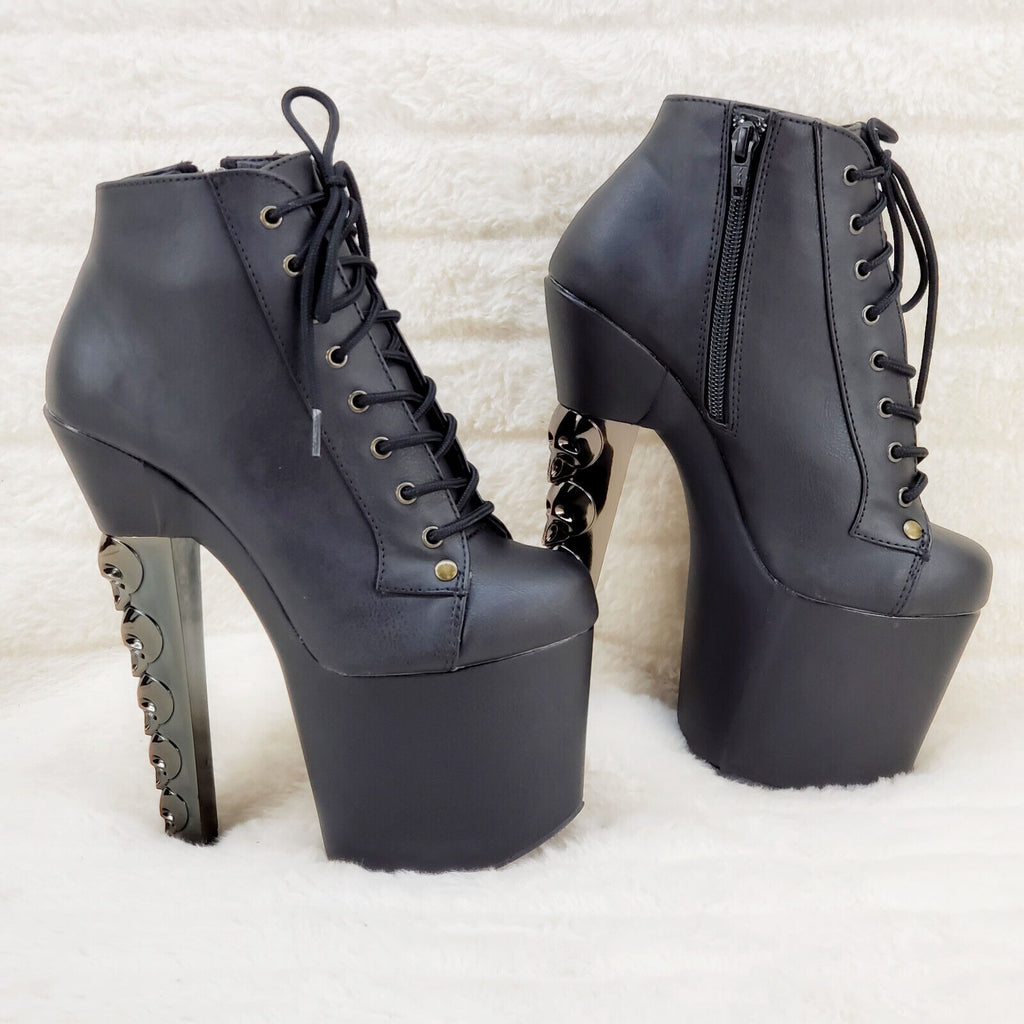 Voodoo 1005 Brush Metal Skull Stacked 7" High Heel Platform Boots IN HOUSE NY - Totally Wicked Footwear