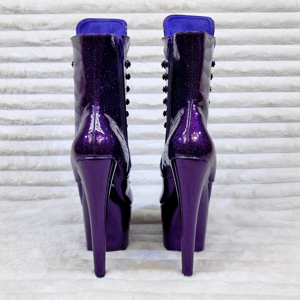 Adore 1020 Royal Purple Glitter Patent  7" High Heel Platform Ankle Boots NY - Totally Wicked Footwear