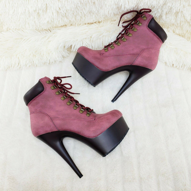 Delight 600tl Wine Nubuck Work Style 6" High Heel Ankle Boots US Size NY - Totally Wicked Footwear