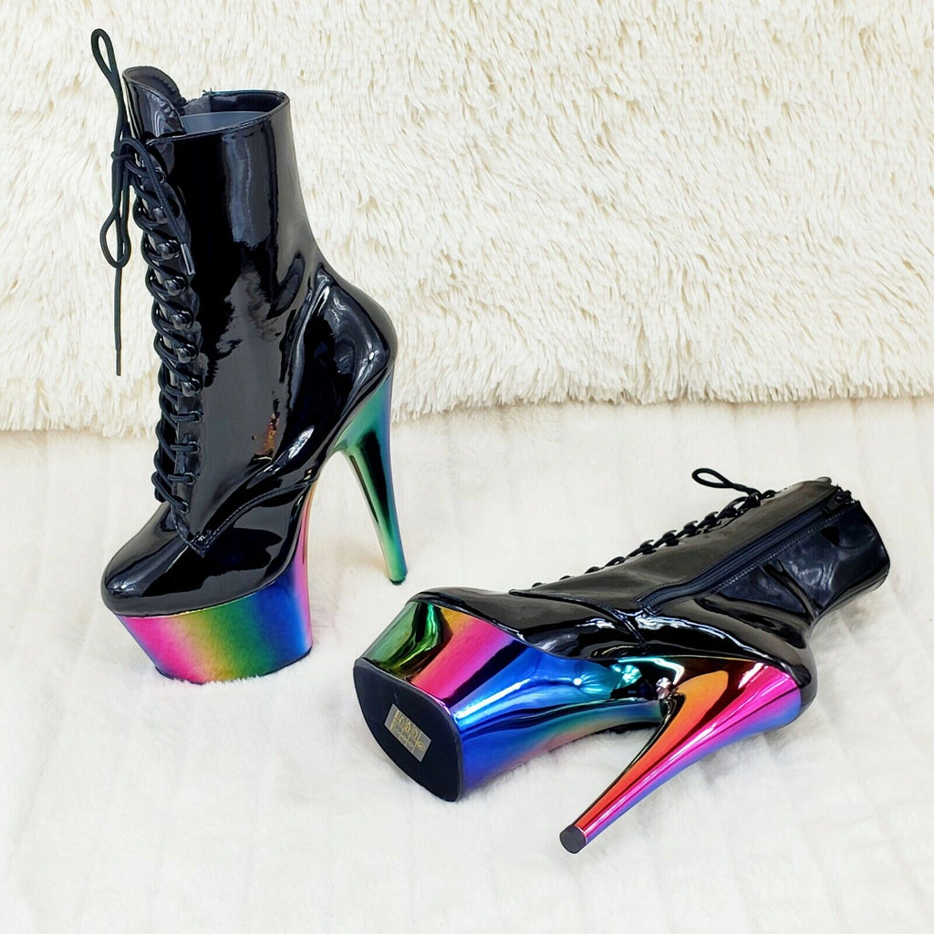 Adore 1020RC Black Patent Rainbow Platform 7" High Heel Ankle Boots NY 7 - 13 - Totally Wicked Footwear