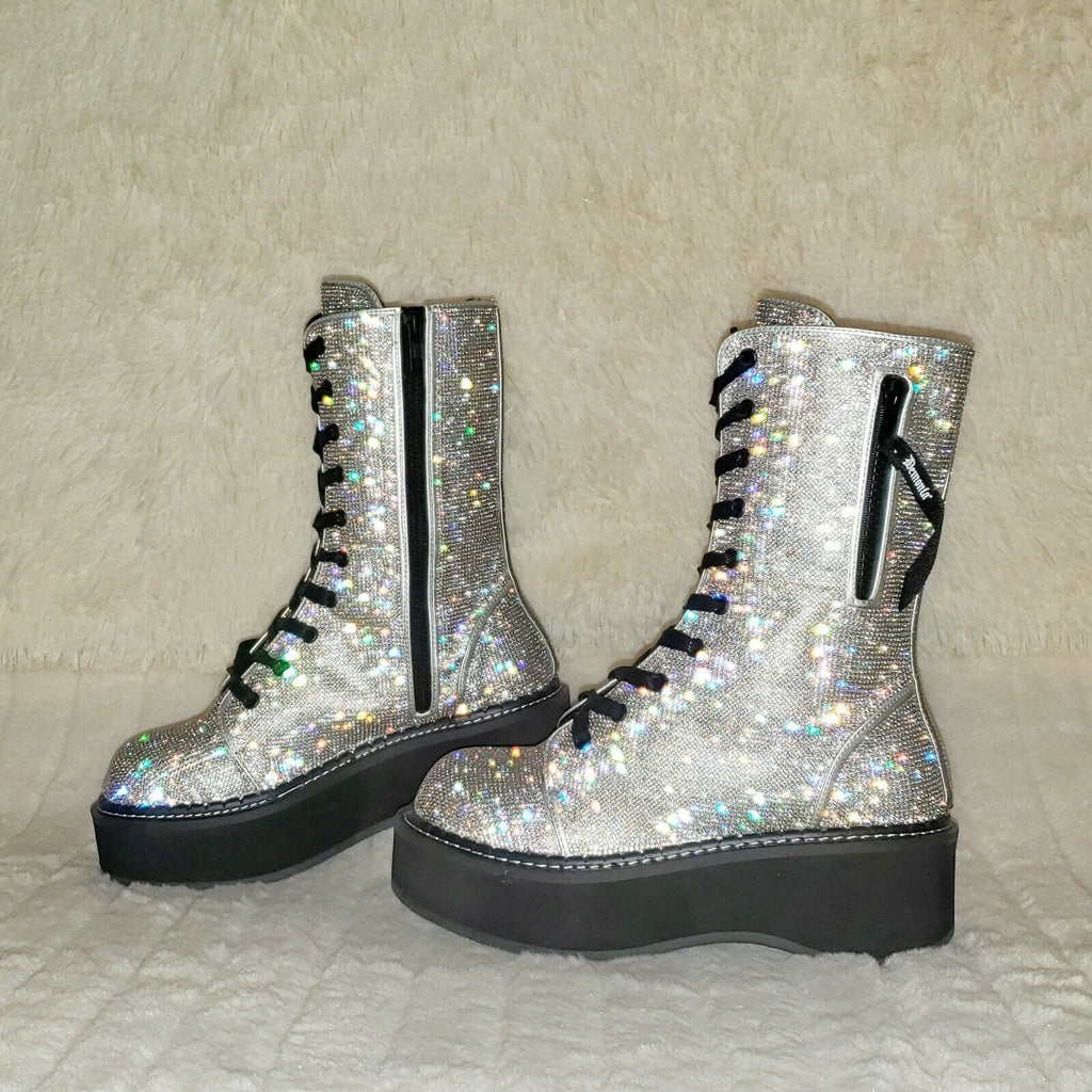 Demonia Emily 330R Rhinestone 2" Platform Combat Boots 6-12 NY - Totally Wicked Footwear