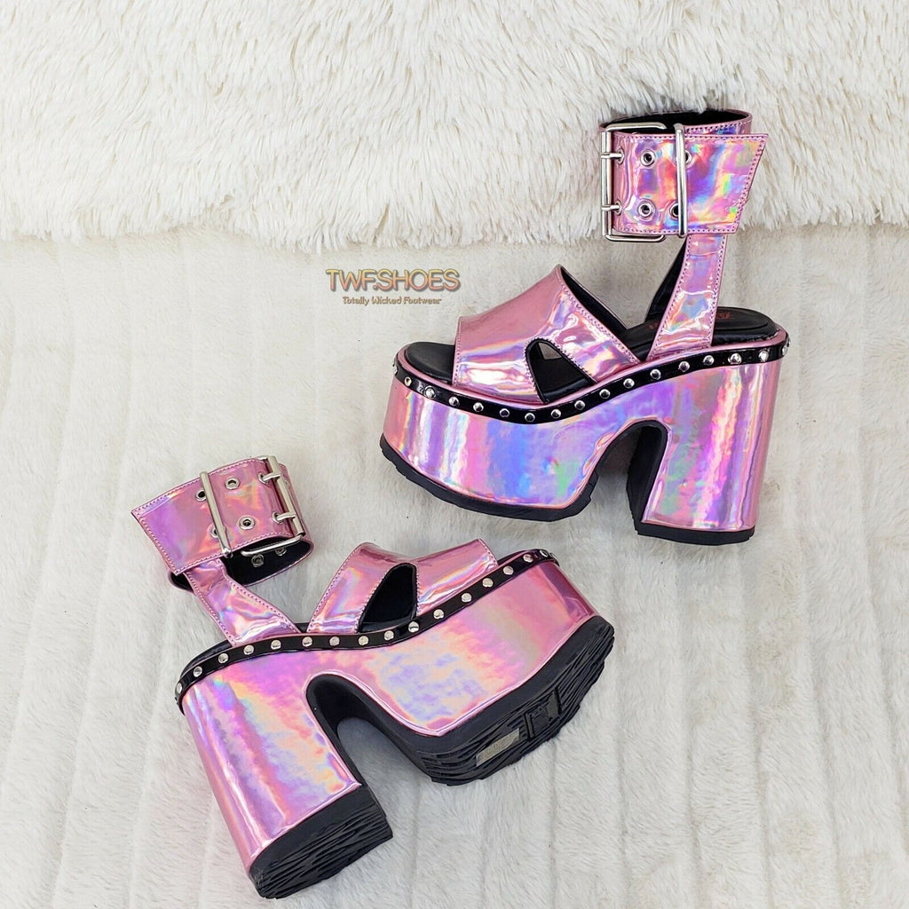 Demonia 102 Camel Stacked Pink Hologram Platform Sandals Goth Punk 6-12 NY - Totally Wicked Footwear