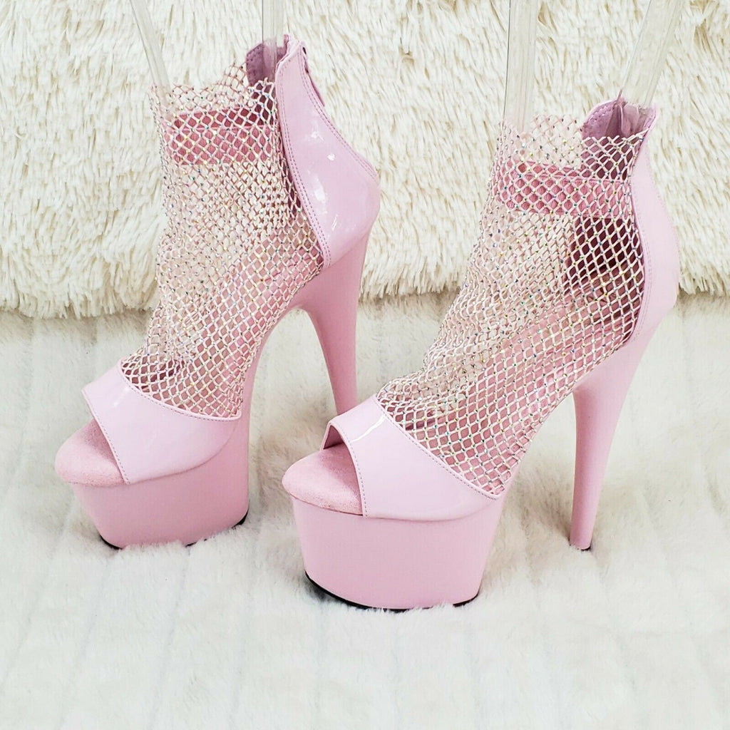 Adore 765RM Baby Pink Rhinestone Mesh Platform Sandals 7" High Heel Shoes NY - Totally Wicked Footwear