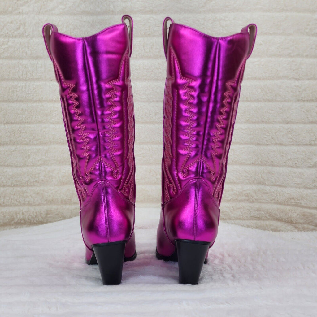 Disco Cowgirl Metallic Hot Pink Cowboy Knee Boots Western Block Heels US Sizes - Totally Wicked Footwear