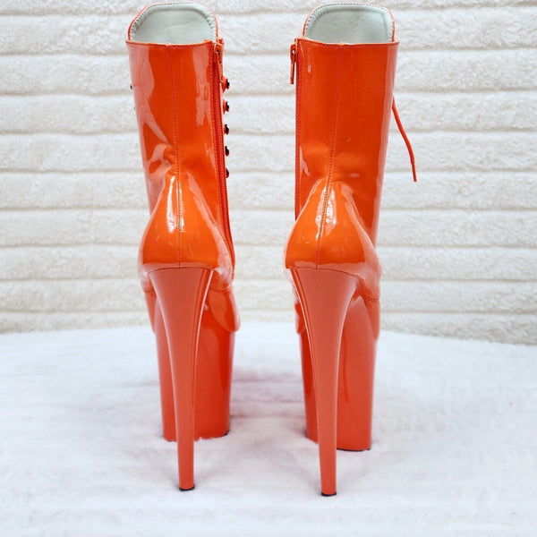 Flamingo 1020 Orange Patent 8 Heel Platform Ankle Boots US 6 12 NY Totally Wicked Footwear