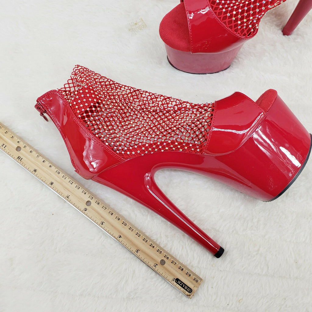 Adore 765RM Red Rhinestone Mesh Platform Sandals 7" High Heel Shoes NY - Totally Wicked Footwear