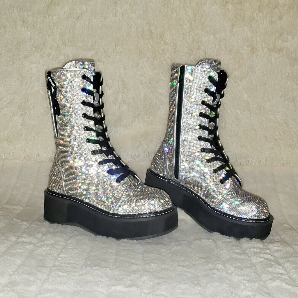 Demonia Emily 330R Rhinestone 2" Platform Combat Boots 6-12 NY - Totally Wicked Footwear