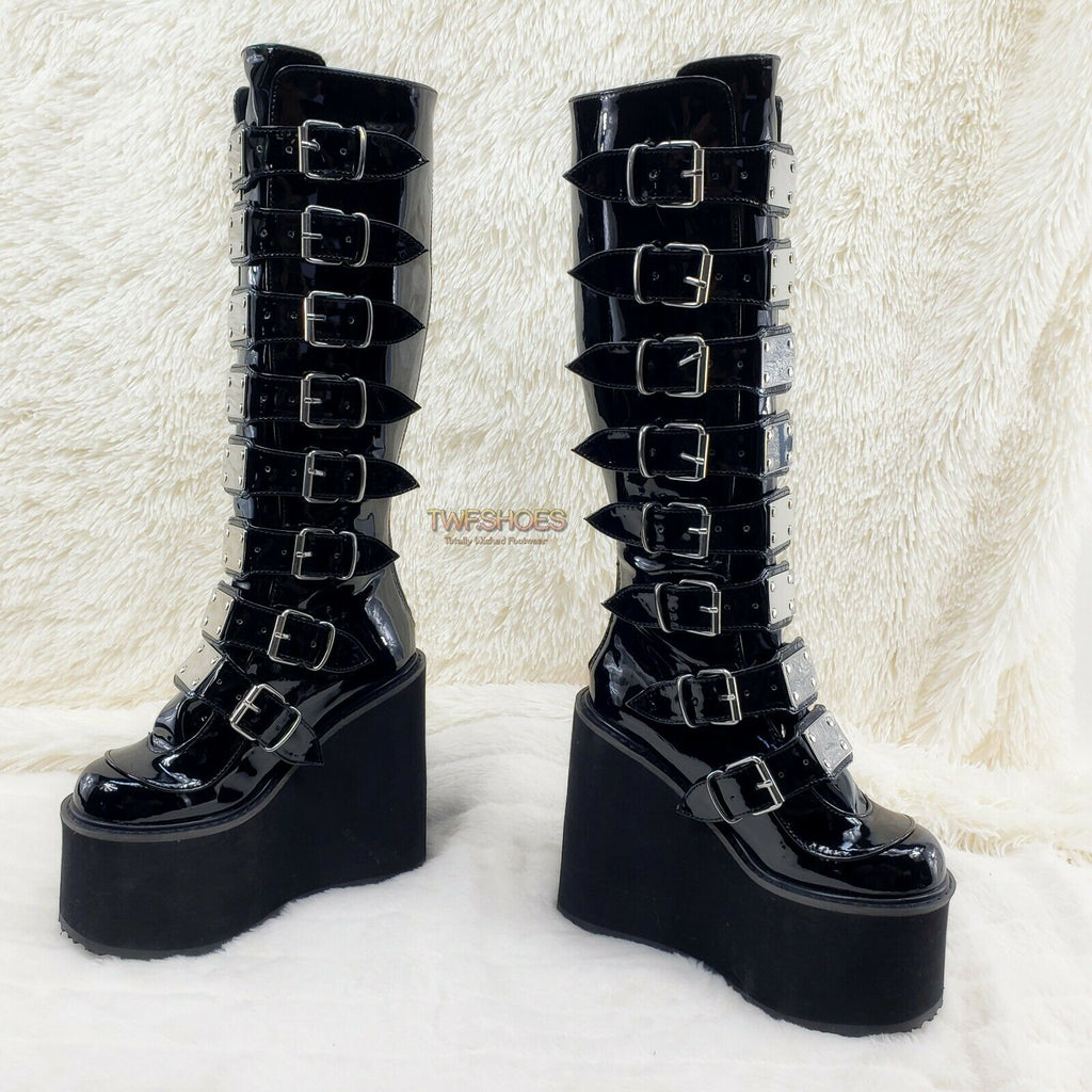 Swing 815WC Black Patent Wide Calf Goth Punk Rave Knee Boot 5.5" Platform NY - Totally Wicked Footwear