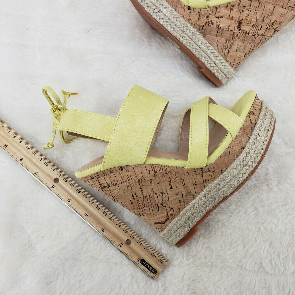 Sexy Yellow Lime 5" High Heel Cork Espadrille Wedge Platform Heels Glister - Totally Wicked Footwear