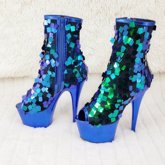 Delight 1031SQ Green Mermaid Sequin Ankle Boot 7" High Heel Shoe Sizes 11 NY - Totally Wicked Footwear