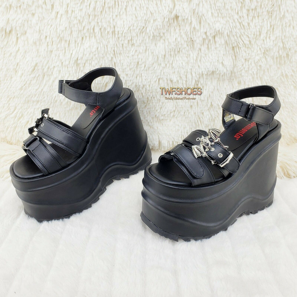 Wave 13- 6" Platform Goth Bat Buckle Sandals Shoes Matte Black NY RESTOCKED - Totally Wicked Footwear