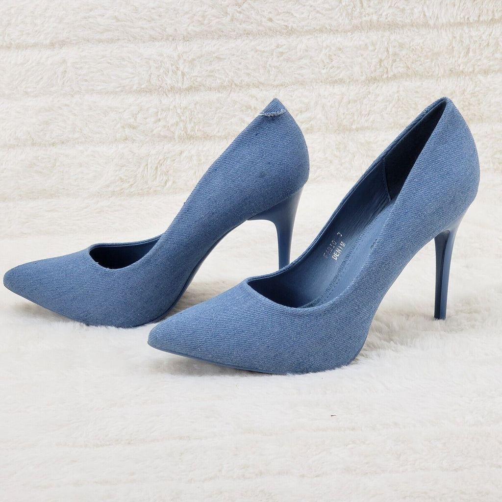 Fabio Medium Denim High Heel Shoes Pointy Toe Pump 7-11 - Totally Wicked Footwear