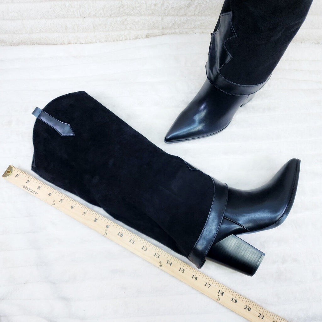 Branded Black Skirted Fold Over Western Knee High Cowgirl Boots - Totally Wicked Footwear