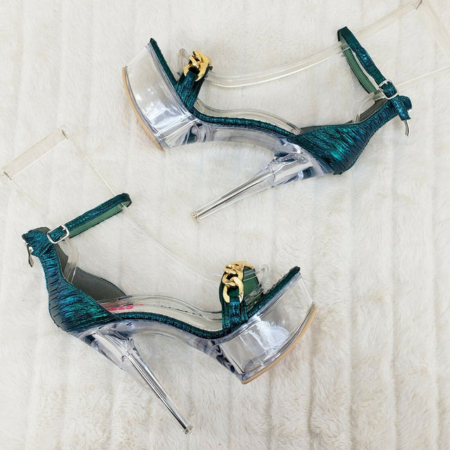 Voltaire Shimmery Green Closed Back Clear Platform High Heels - Totally Wicked Footwear