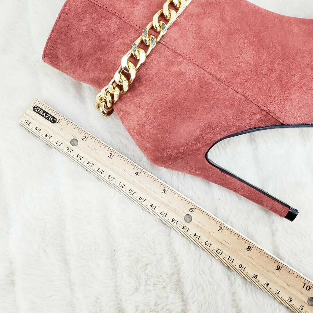Mata Rose Pink FX Suede & Chain Sexy Pointy Toe 4" Stiletto Heel Ankle Boots - Totally Wicked Footwear
