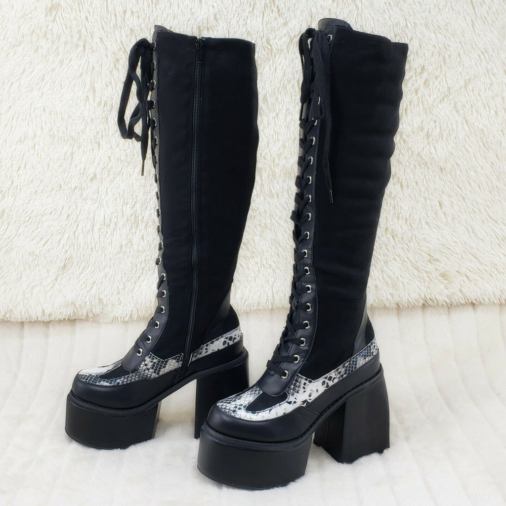 Blogger Block Heel Lace up Platform Goth Punk Festival Knee Boots - Totally Wicked Footwear