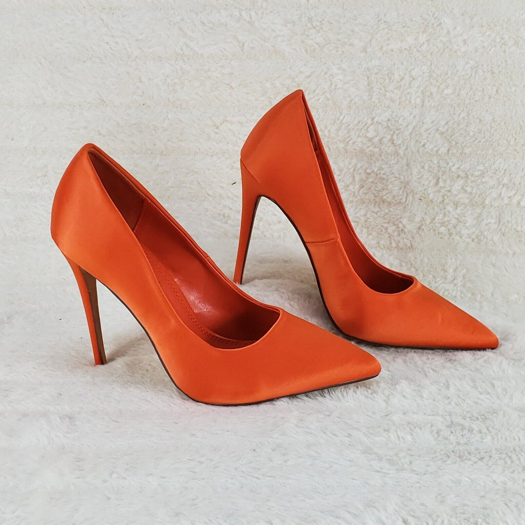 Fabulous Orange Satin Pointy Toe n High Heel Pumps 7-11 - Totally Wicked Footwear
