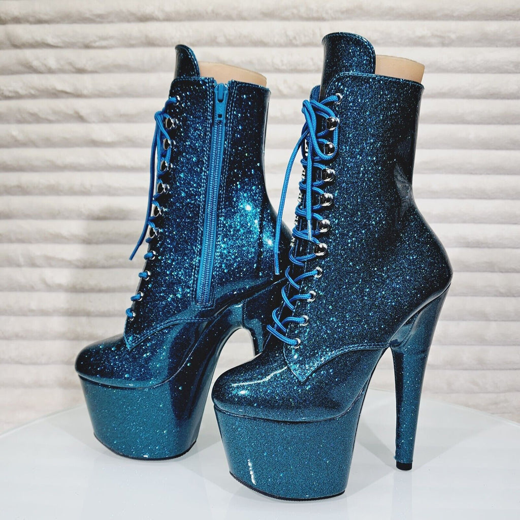 Adore 1020GP Teal Glitter Patent  7" High Heel Platform Ankle Boots NY - Totally Wicked Footwear