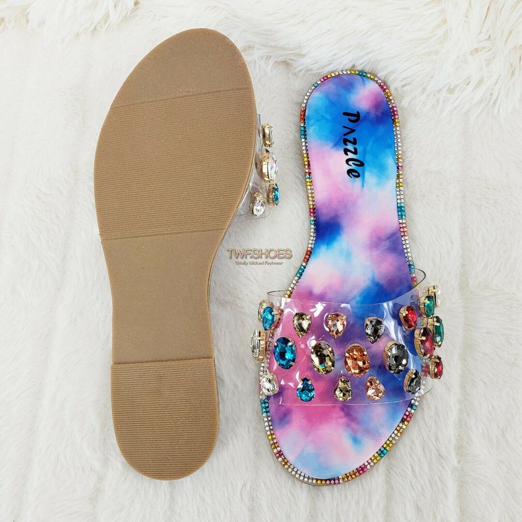 Bella Luna Colorful Rhinestone Flat Summer Sandals Pink Cotton Candy Isabella 05 - Totally Wicked Footwear