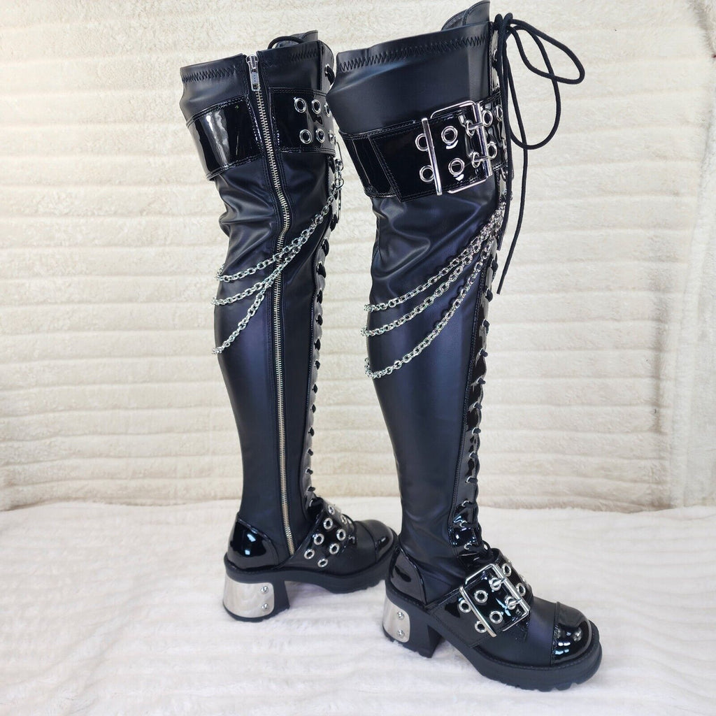 Bratty 304 Zipper Strap Buckle Biker Goth Punk Lace Up Thigh Boots In House NY - Totally Wicked Footwear