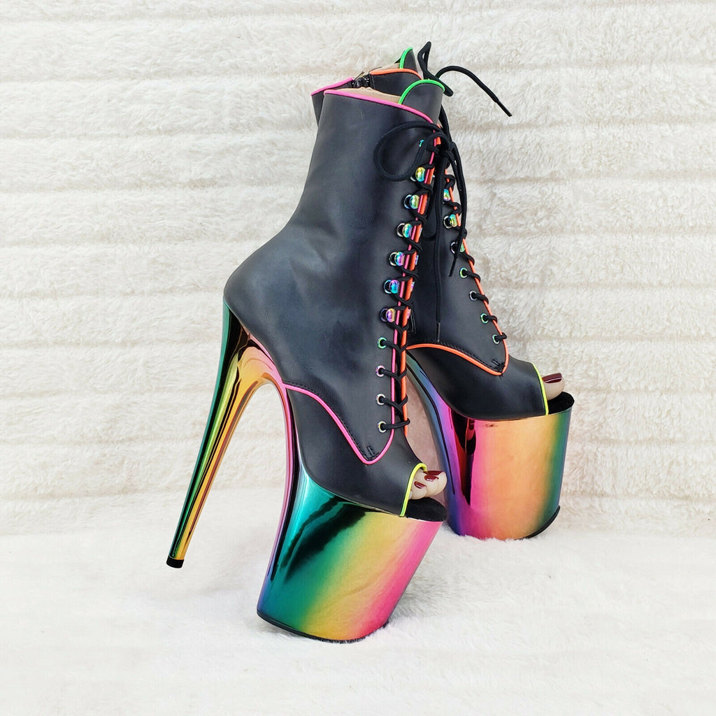 Flamingo 1021RC Rainbow Chrome 8" Heels Platform Neon Trim Ankle Boots NY - Totally Wicked Footwear