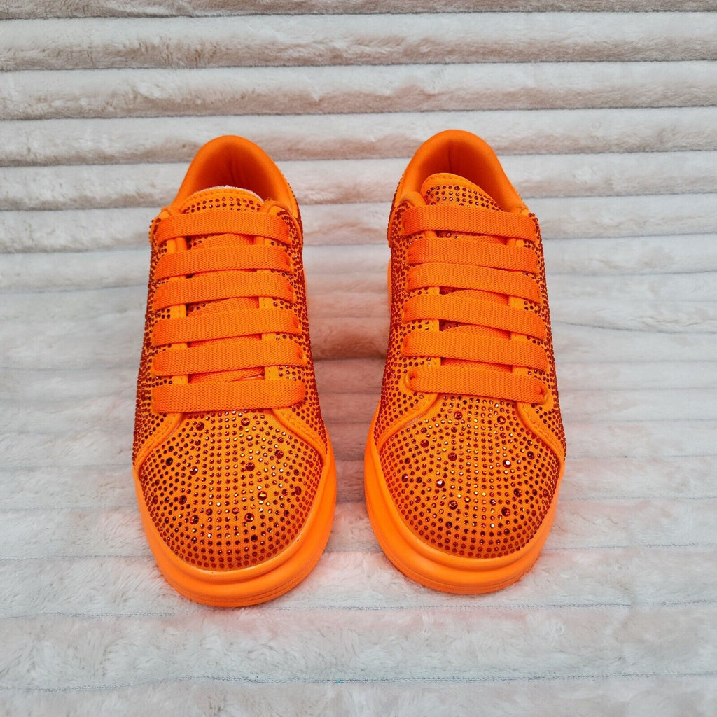 Cush Baby Bright Orange Rhinestone Sneakers Tennis Shoes - Totally Wicked Footwear