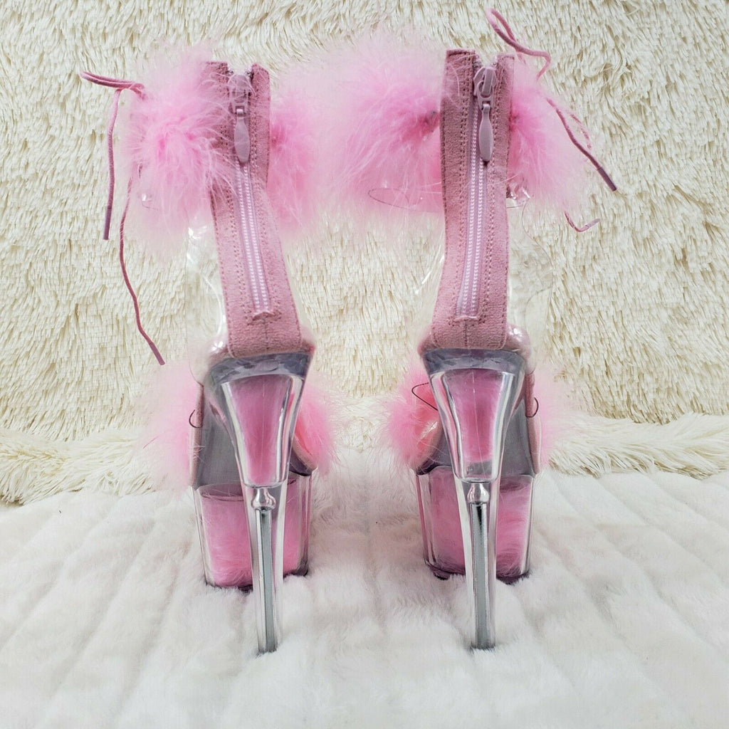 Adore 724 BabyPink Marabou Platform Shoes Sandals 7" High Heel Shoes NY - Totally Wicked Footwear