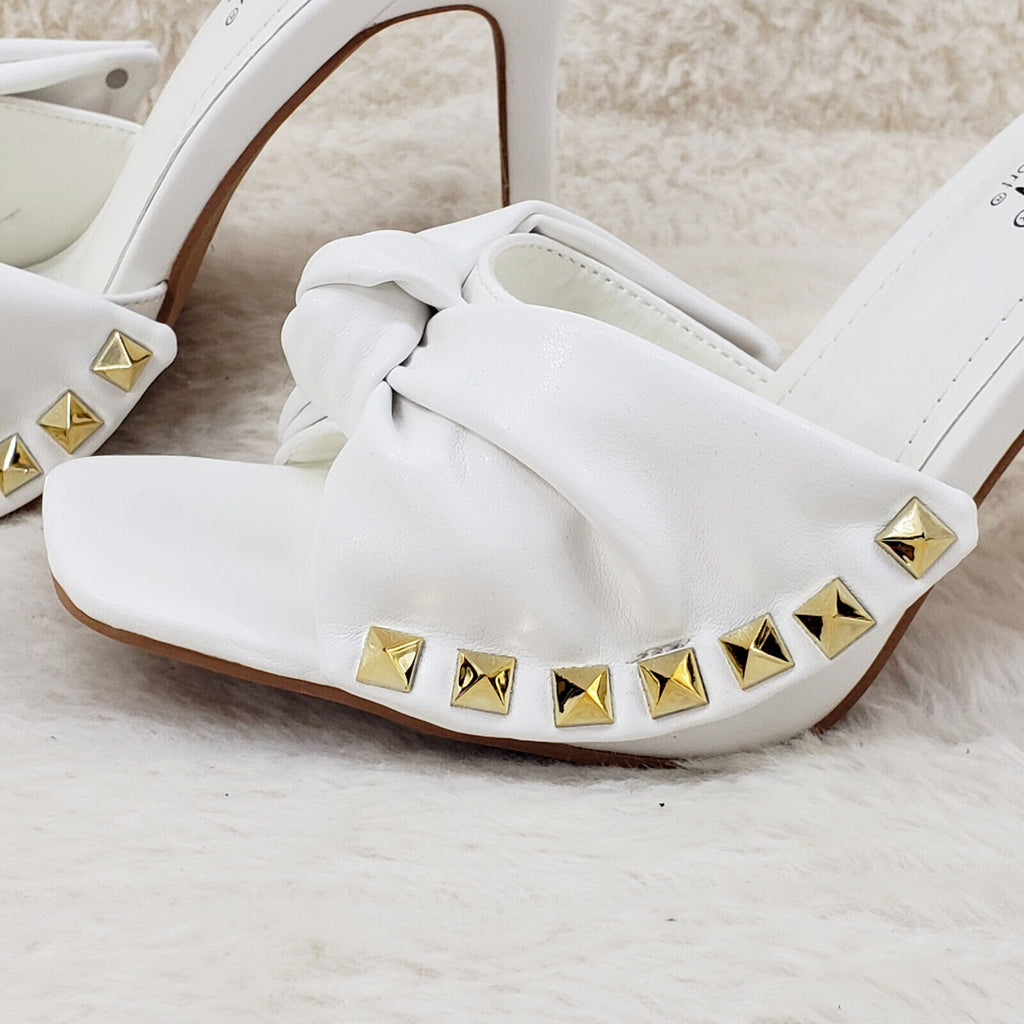 Darian Slip On White Open Toe High Heel Clogs Mules Slides - Totally Wicked Footwear