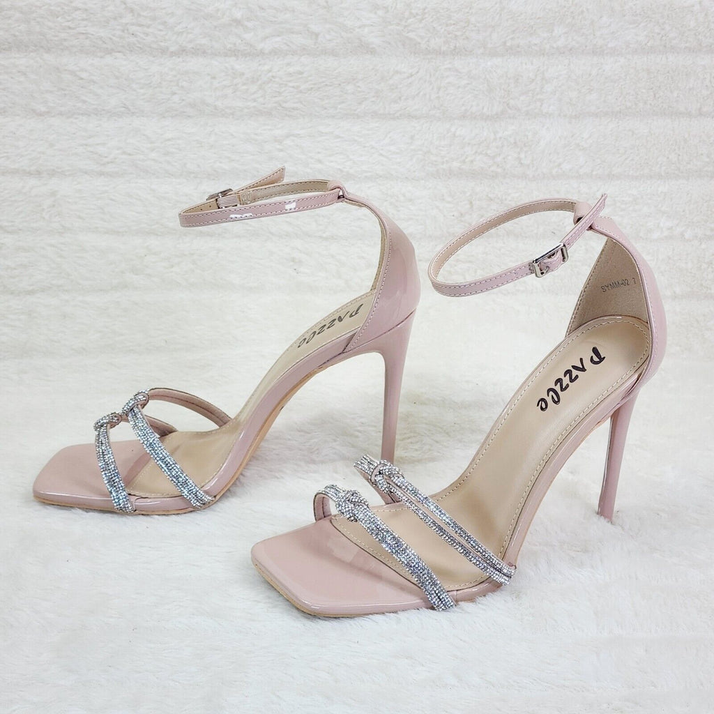 Symm Nude Patent Rhinestone Strap High Heel Stiletto Shoes - Totally Wicked Footwear