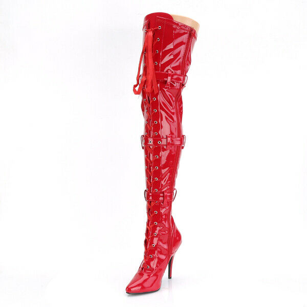 Seduce 3028 Buckle Lace Up Thigh High Boots 5" Stiletto Heels NY - Totally Wicked Footwear
