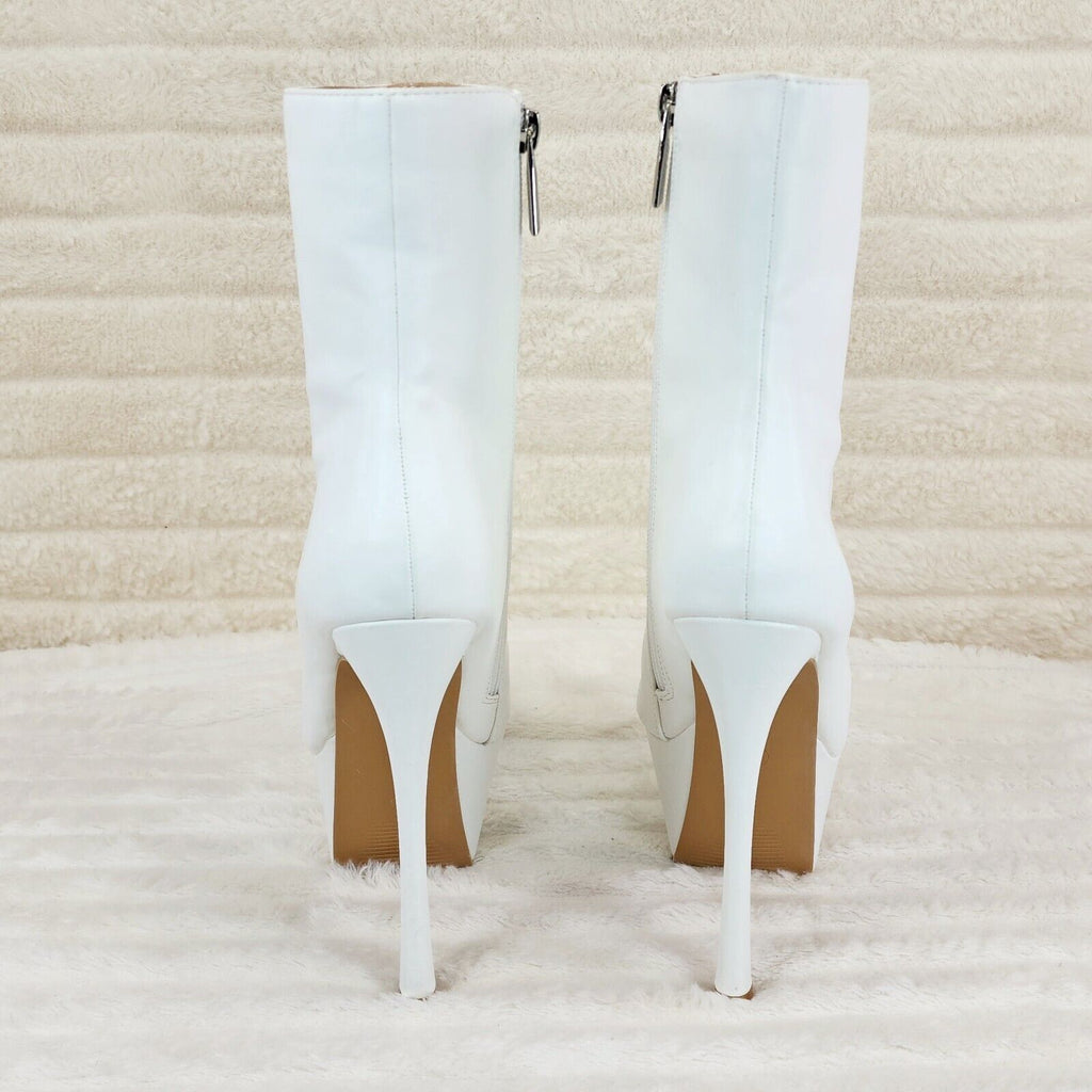 Kinder Pointy Toe Platform Stiletto Heel Ankle Boots Bright White Stretch - Totally Wicked Footwear